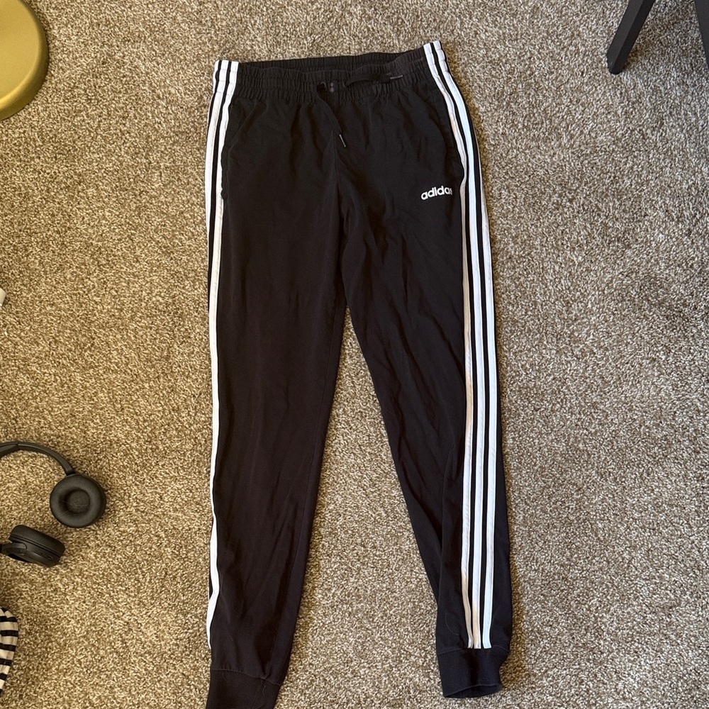 Adidas Kids Black Joggers with White Stripes
